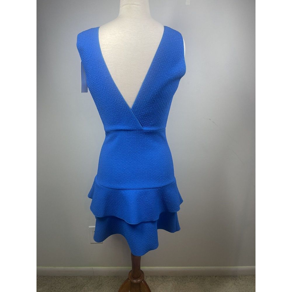 Sandro‎ Paris V Neck Fit To Flare Ruffle Dress Bright Blue Textured Size 1 NWT - Picture 6 of 16